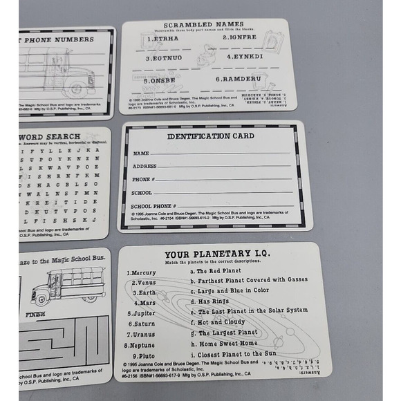 The Magic School Bus Wallet Cards Set of 6 from Scholastic Plastic - Picture 7 of 7